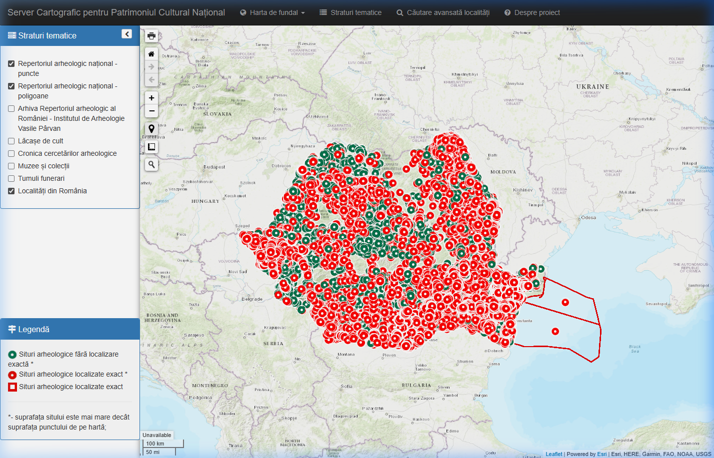 Harta RAN cIMeC - Distribuția siturilor arheologice din România
