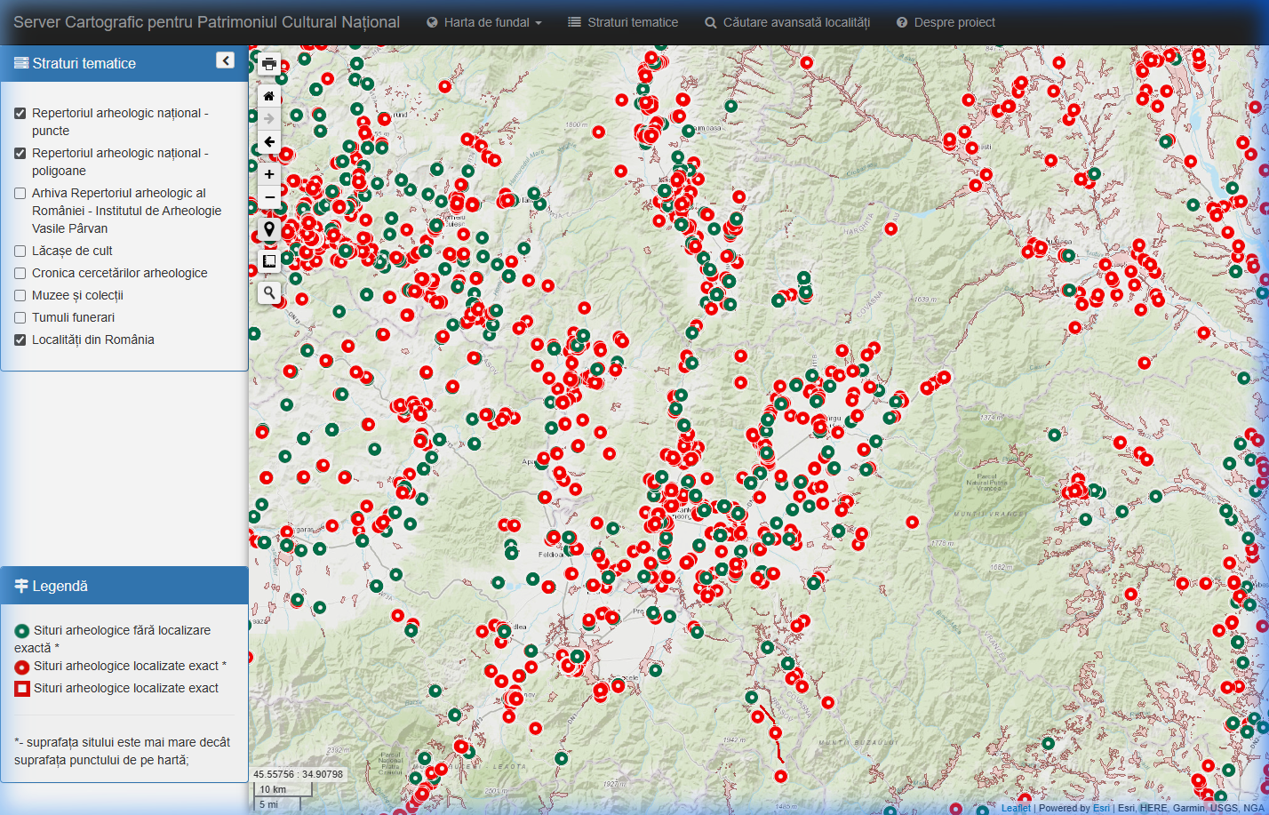 Detaliu Server Cartografic cIMeC - Cluster de situri arheologice